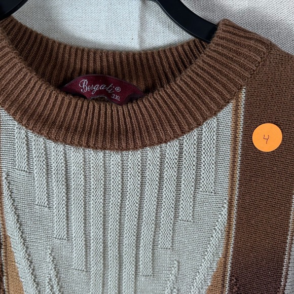 Borgati Vintage Mens 3XL Brown Geometric Coogie Style Knit Crewneck Sweater - Picture 2 of 7